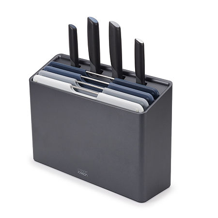 Joseph Joseph Folio Plus Colour Coded Knife & Chopping Board 8-pc. Set In Black