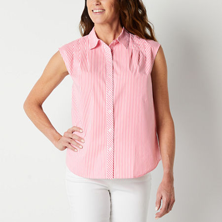  Liz Claiborne Womens Sleeveless Regular Fit Button-Down Shirt