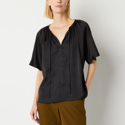 Worthington Womens Y Neck Short Sleeve Blouse - JCPenney