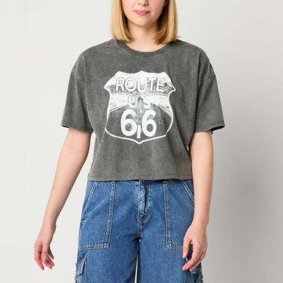 Juniors Route U.S. 66 Cropped Tee Womens Crew Neck Short Sleeve Graphic T-Shirt