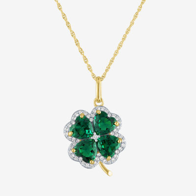 Womens Lab Created Green Emerald 14K Gold Over Silver Clover Pendant Necklace