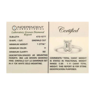 (H / Si2) Womens 1 CT. T.W. Lab Grown White Diamond 10K White Gold Solitaire Engagement Ring