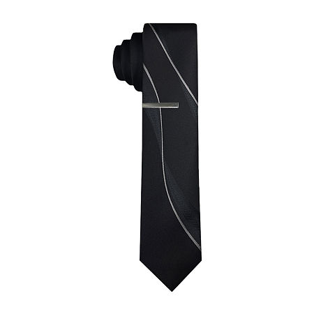 J. Ferrar Skinny Tonal Panel Tie, One Size, Black