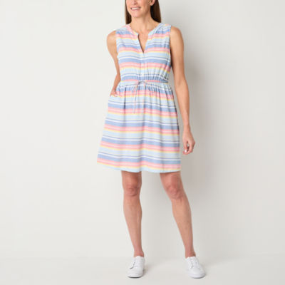 St. John's Bay Womens Sleeveless Striped Shift Dress