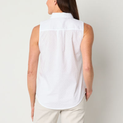 St. John's Bay Womens Sleeveless Regular Fit Button-Down Shirt