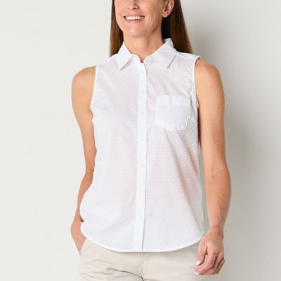 St. John's Bay Womens Sleeveless Regular Fit Button-Down Shirt