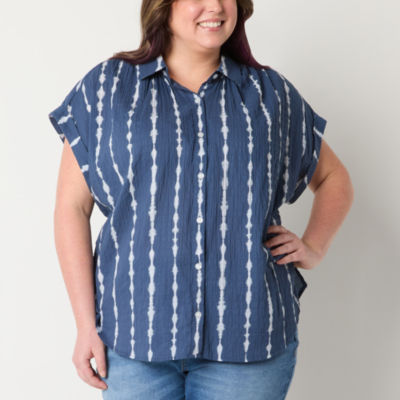 a.n.a Womens Short Sleeve Camp Shirt Plus