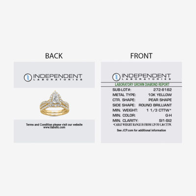 Signature By Modern Bride (G-H / Si1-Si2) Womens 1 1/3 CT. T.W. Lab Grown White Diamond 10K Gold Pear Side Stone Bridal Set