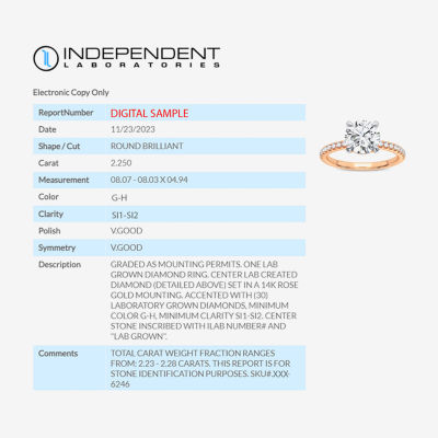 (G-H / Si1-Si2) Womens 2 1/4 CT. T.W. Lab Grown White Diamond 14K Gold Round Side Stone Engagement Ring