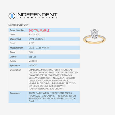 (G-H / Si1-Si2) Womens 2 1/4 CT. T.W. Lab Grown White Diamond 14K White Gold Oval Side Stone Engagement Ring