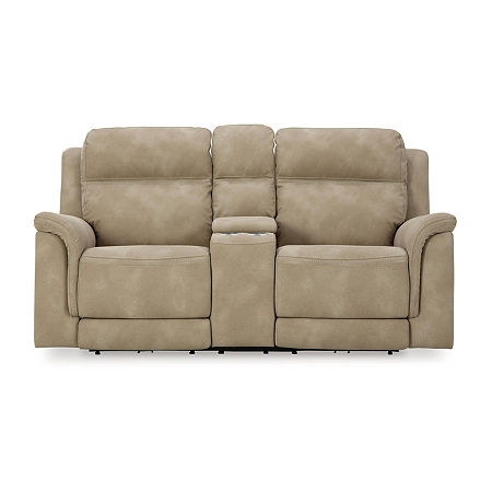 Signature Design By Ashley Next-Gen DuraPella Dual Power Reclining Pad Arm Loveseat With Console, One Size, Beige