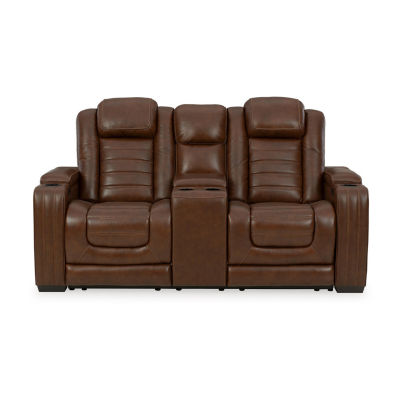 Signature Design By Ashley® Backtrack Dual Power Leather Reclining Loveseat with Console