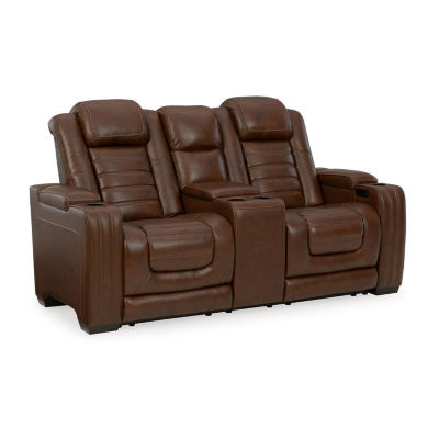 Signature Design By Ashley® Backtrack Dual Power Leather Reclining Loveseat with Console