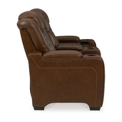 Signature Design By Ashley® Backtrack Dual Power Leather Reclining Loveseat with Console