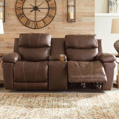 Signature Design By Ashley® Edmar Dual Power Leather Reclining Loveseat with Console