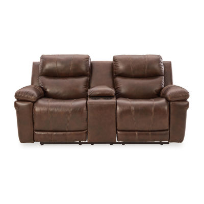 Signature Design By Ashley® Edmar Dual Power Leather Reclining Loveseat with Console