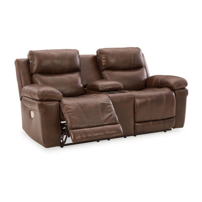 Signature Design By Ashley® Edmar Dual Power Leather Reclining Loveseat with Console