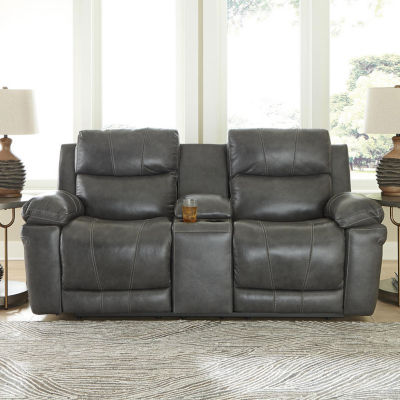 Signature Design By Ashley® Edmar Dual Power Leather Reclining Loveseat with Console