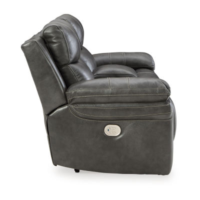 Signature Design By Ashley® Edmar Dual Power Leather Reclining Loveseat with Console
