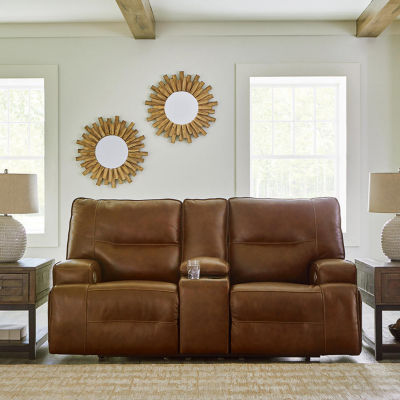 Signature Design By Ashley® Francesca Dual Power Leather Reclining Loveseat with Console