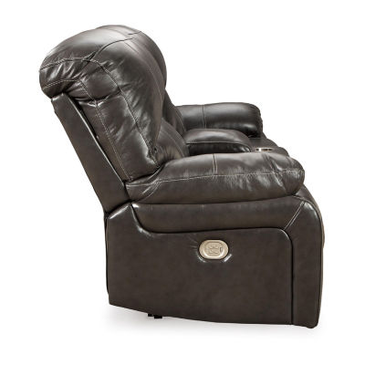 Signature Design By Ashley® Hallstrung Dual Power Leather Reclining Loveseat with Console