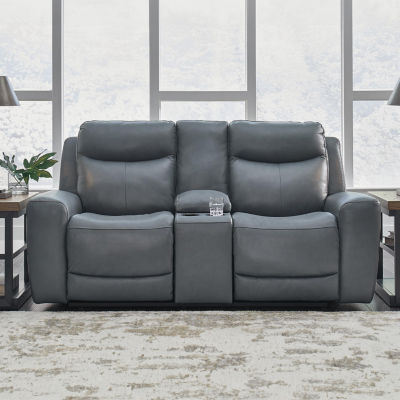 Signature Design By Ashley® Mindanao Dual Power Leather Reclining Loveseat with Console