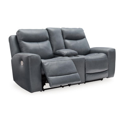 Signature Design By Ashley® Mindanao Dual Power Leather Reclining Loveseat with Console