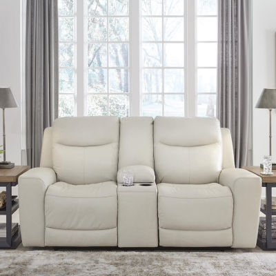 Signature Design By Ashley® Mindanao Dual Power Leather Reclining Loveseat with Console