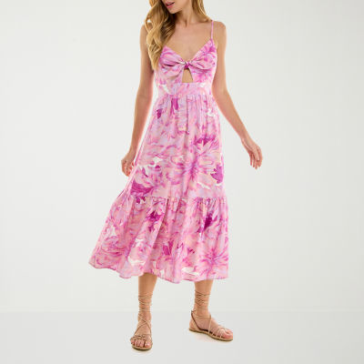 City Triangle Womens Juniors Leaf Midi Fit + Flare Dress