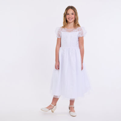 Bonnie Jean Big Girls Communion Short Sleeve Puffed Sleeve Flower Girl Fit + Flare Dress