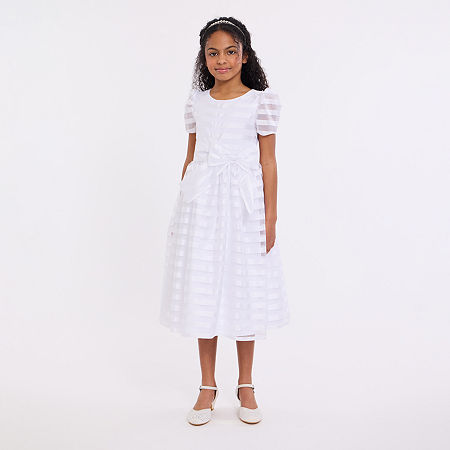Bonnie Jean Big Girls Communion Short Sleeve Puffed Sleeve Flower Girl Fit + Flare Dress, 8, White