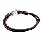 Mens Brown Leather and Stainless Steel Bracelet