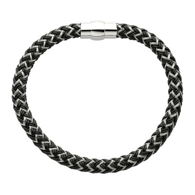 Mens Black IP Stainless Steel Braided Chain Bracelet