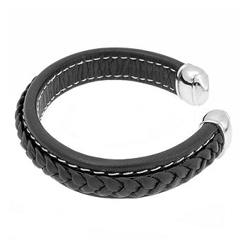 Men's Black Braided Leather Rope Bracelet Stainless Steel Magnetic Clasp  Cuff