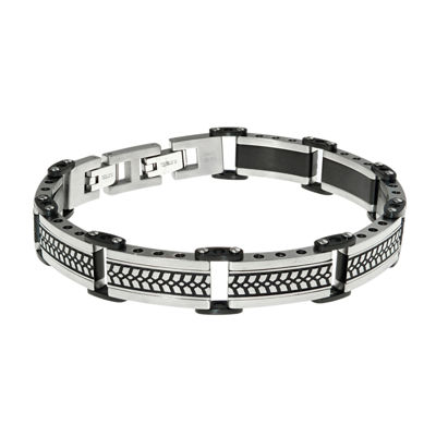 Mens Black IP Stainless Steel Chain Bracelet with Lock Extender