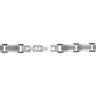 Mens Black IP Stainless Steel Chain Bracelet with Lock Extender