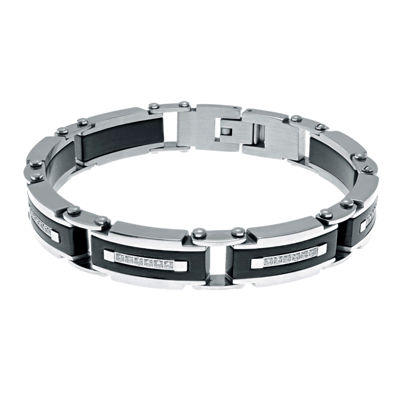 Mens Cubic Zirconia Two-Tone Stainless Steel Chain Bracelet