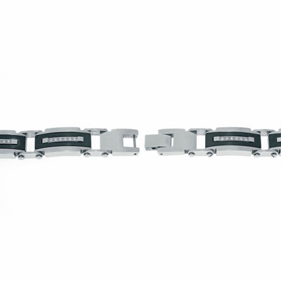 Mens Cubic Zirconia Two-Tone Stainless Steel Chain Bracelet