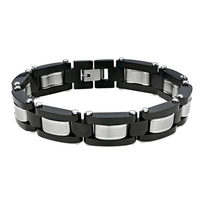 Mens Black IP Stainless Steel Link Bracelet