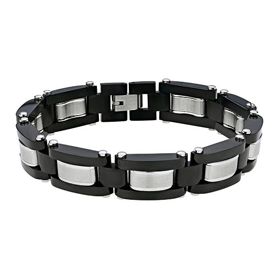 Mens Black IP Stainless Steel Link Bracelet, Color: Two Tone - JCPenney