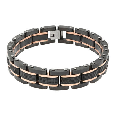 Mens Black IP Stainless Steel Textured Bracelet