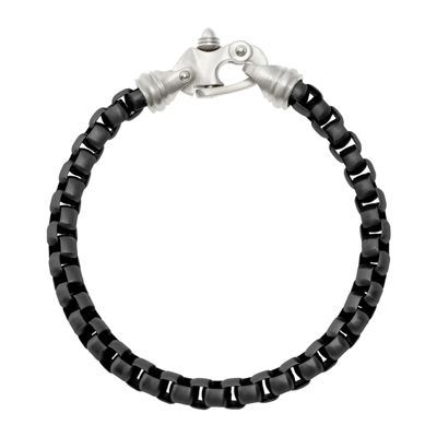 Mens Black IP Stainless Steel Round Box Chain Bracelet with Fancy Clasp