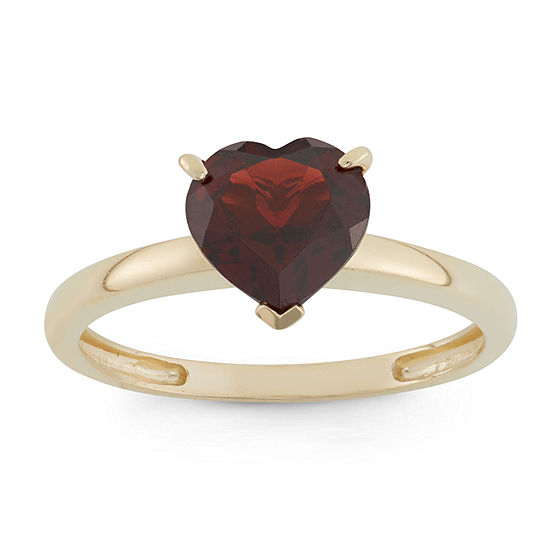 Womens Genuine Red Garnet 10K Gold Heart Solitaire Cocktail Ring