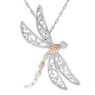 Black Hills Gold Dragonfly Womens Sterling Silver Pendant Necklace