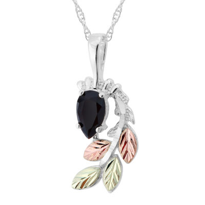 Black Hills Gold Womens Black Onyx Sterling Silver Flower 18 Inch Pendant Necklace