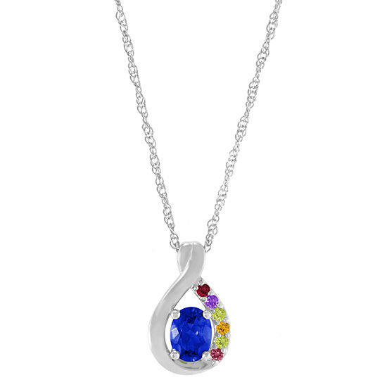 Artcarved Personalized Womens Multi Color Stone 10K White Gold Pendant Necklace