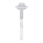 Womens 1/2 CT. T.W. Genuine White Diamond 14K White Gold Cushion Side Stone Halo Engagement Ring