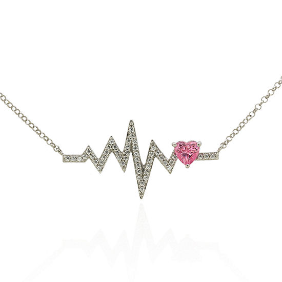 Diamonart Heartbeat Womens White Cubic Zirconia Sterling Silver Heart Pendant Necklace