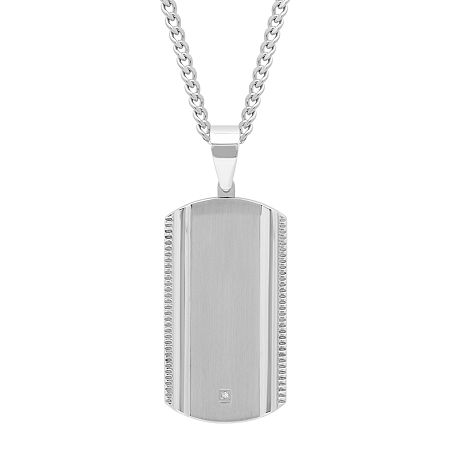 Mens Diamond Accent Genuine White Diamond Accent Stainless Steel Dog Tag Pendant Necklace, One Size - 28793970018