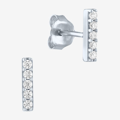 Diamond Addiction 1/10 CT. T.W. Genuine White Diamond 10K White Gold Bar Stud Earrings